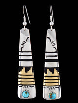 Navajo Overlay Sterling Silver and Gold Dangle Earrings