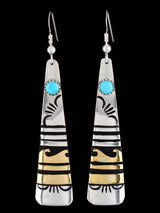 Navajo Overlay Sterling Silver and Gold Dangle Earrings