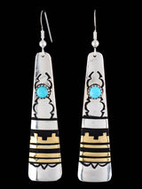 Navajo Overlay Sterling Silver and Gold Dangle Earrings