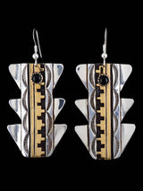 Navajo Overlay Sterling Silver and Gold Dangle Earrings
