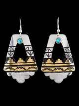 Navajo Overlay Sterling Silver and Gold Dangle Earrings