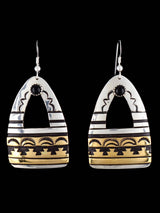 Navajo Overlay Sterling Silver and Gold Dangle Earrings