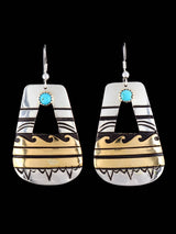 Navajo Overlay Sterling Silver and Gold Dangle Earrings