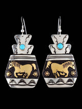 Navajo Overlay Sterling Silver and Gold Dangle Earrings