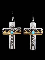 Navajo Overlay Sterling Silver and Gold Cross Dangle Earrings