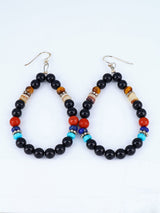 Navajo Black Onyx Beaded Dangle Earrings