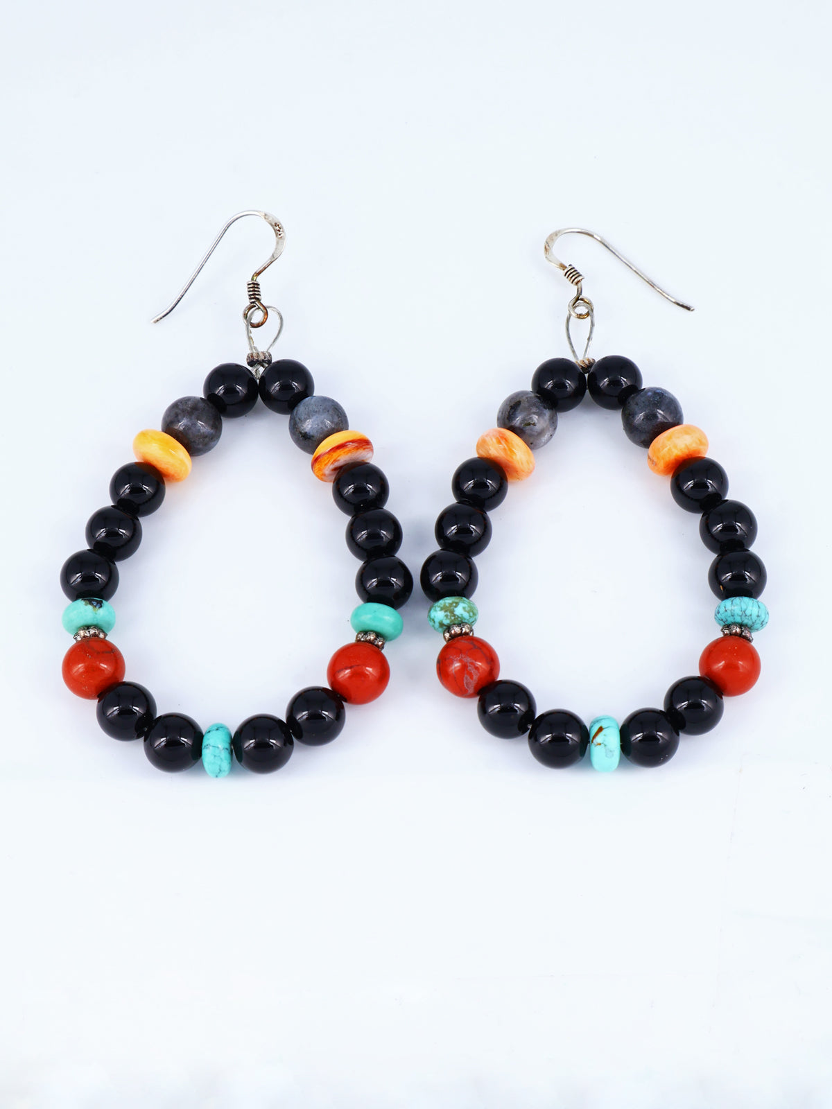 Navajo Black Onyx Beaded Dangle Earrings