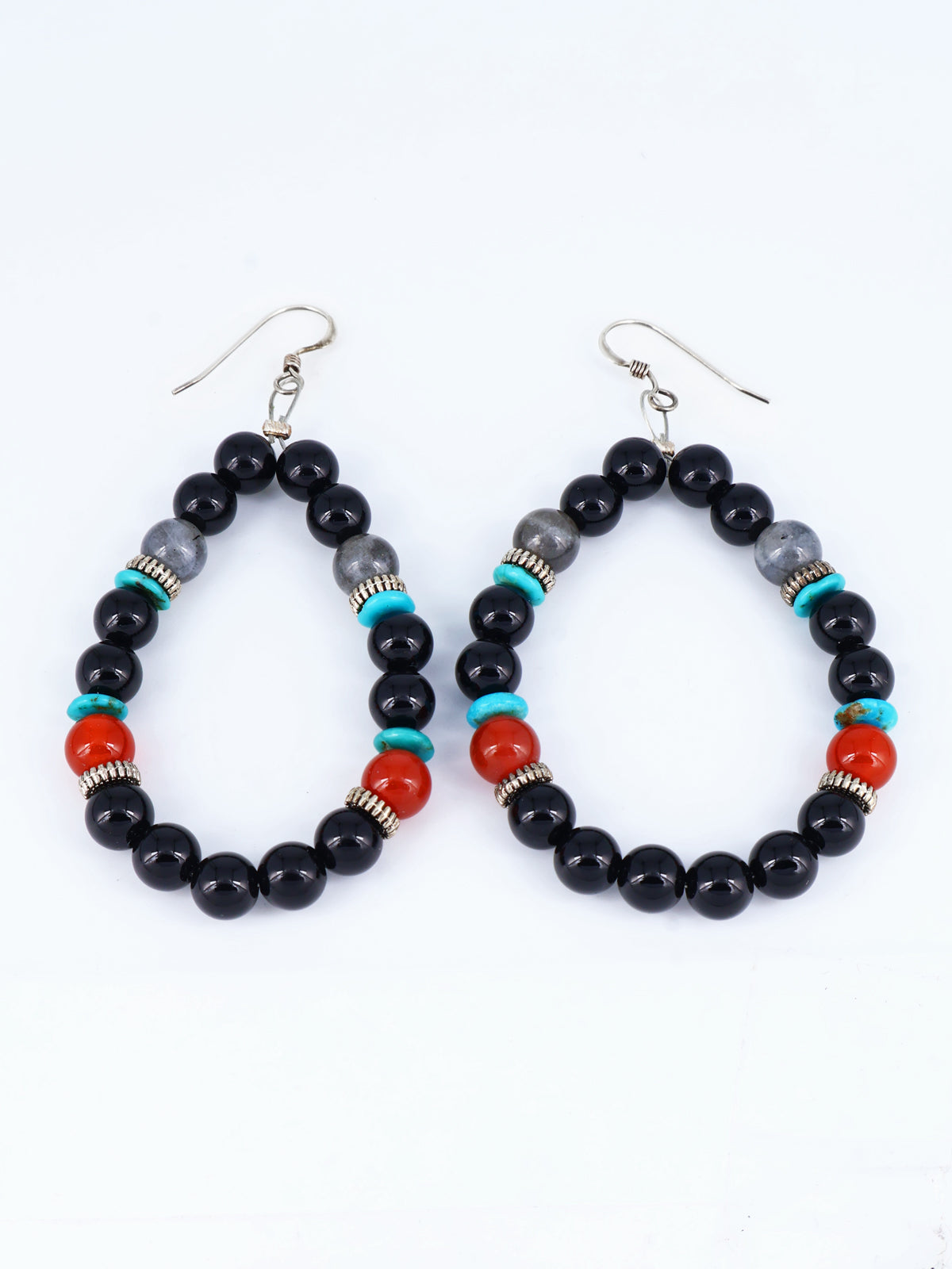 Navajo Black Onyx Beaded Dangle Earrings