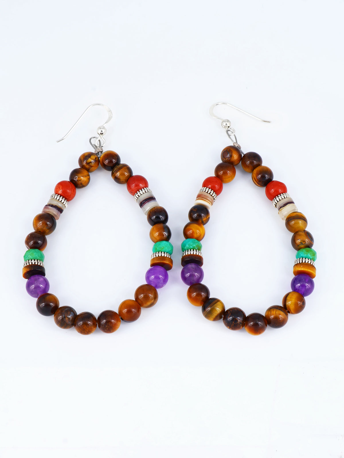 Navajo Tiger Eye Beaded Dangle Earrings