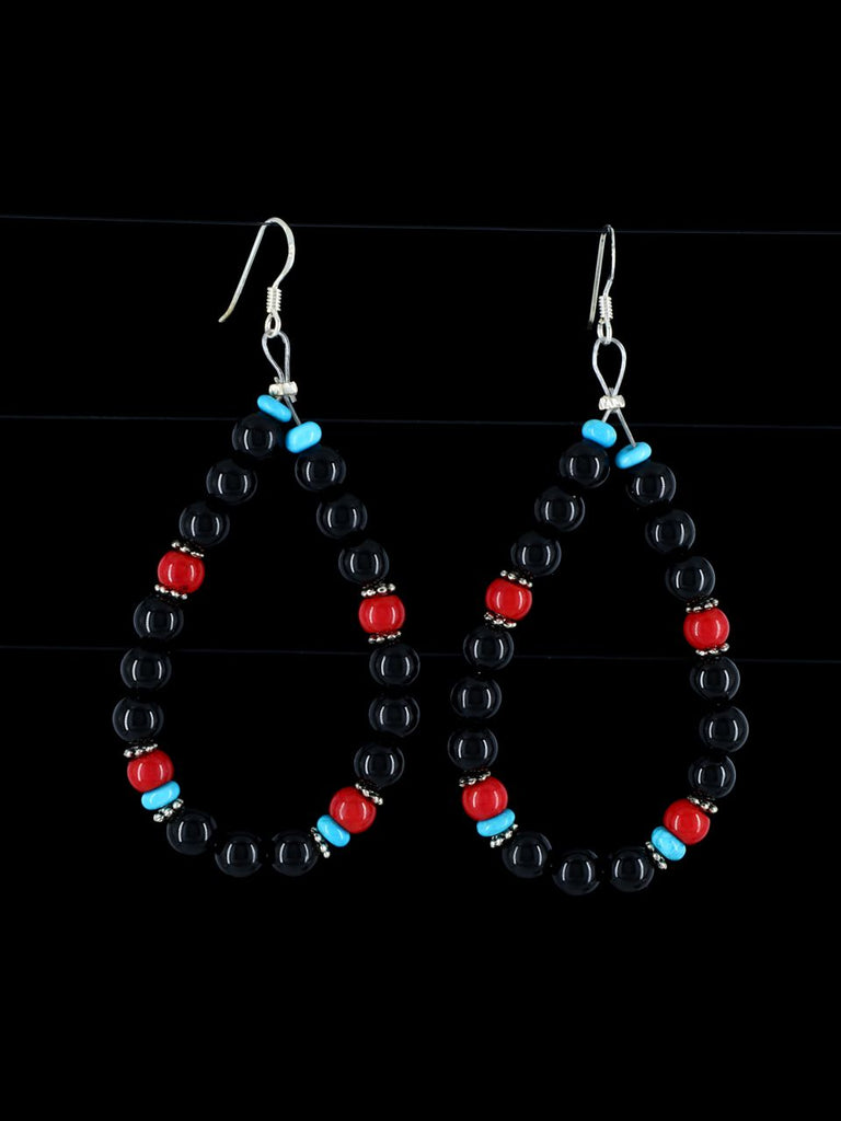 Navajo Black Onyx Beaded Dangle Earrings - PuebloDirect.com