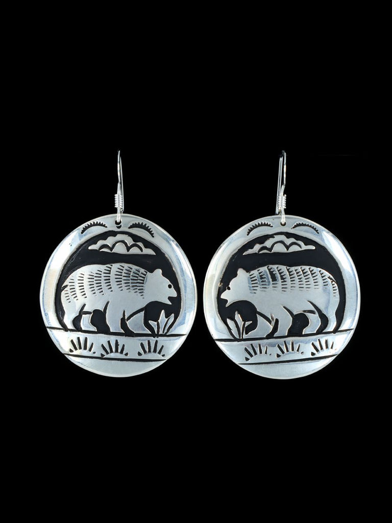 Navajo Sterling Silver Dangle Overlay Earrings - PuebloDirect.com