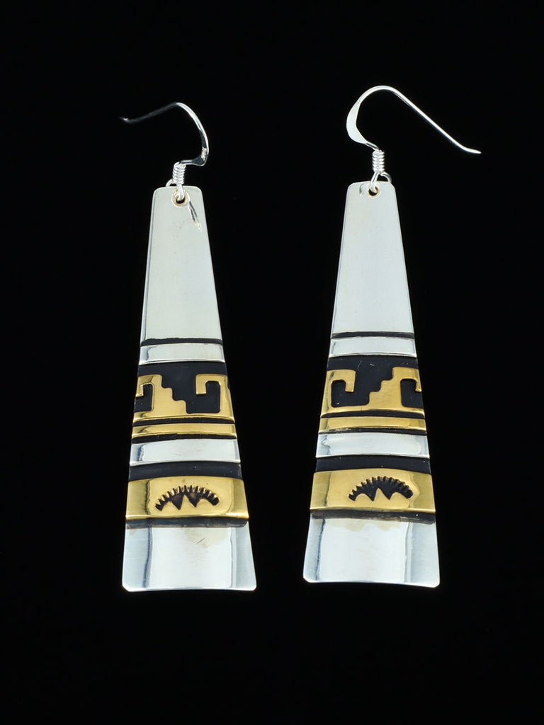 Navajo Sterling Silver and Gold Dangle Overlay Earrings - PuebloDirect.com