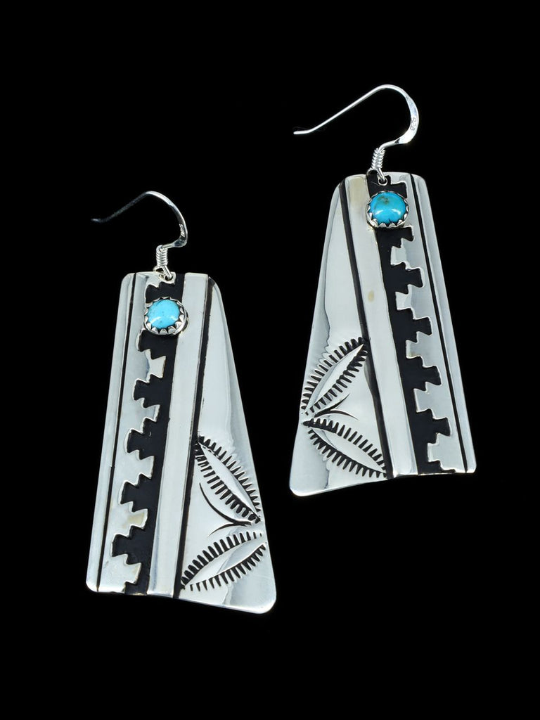 Navajo Sterling Silver Turquoise Dangle Overlay Earrings - PuebloDirect.com
