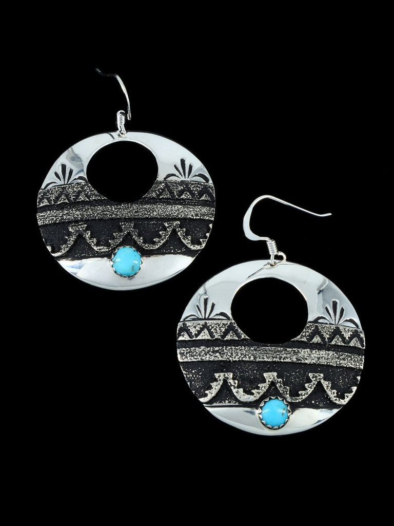 Navajo Sterling Silver Turquoise Dangle Overlay Earrings - PuebloDirect.com