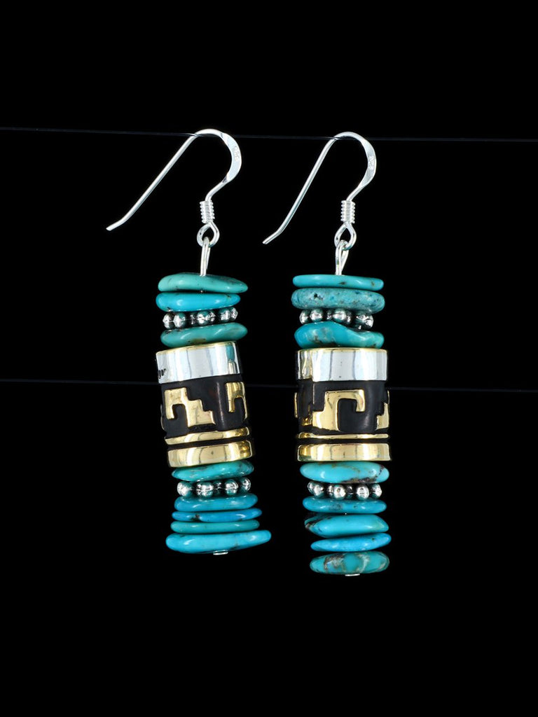 Navajo Turquoise Dangle Overlay Bead Earrings - PuebloDirect.com