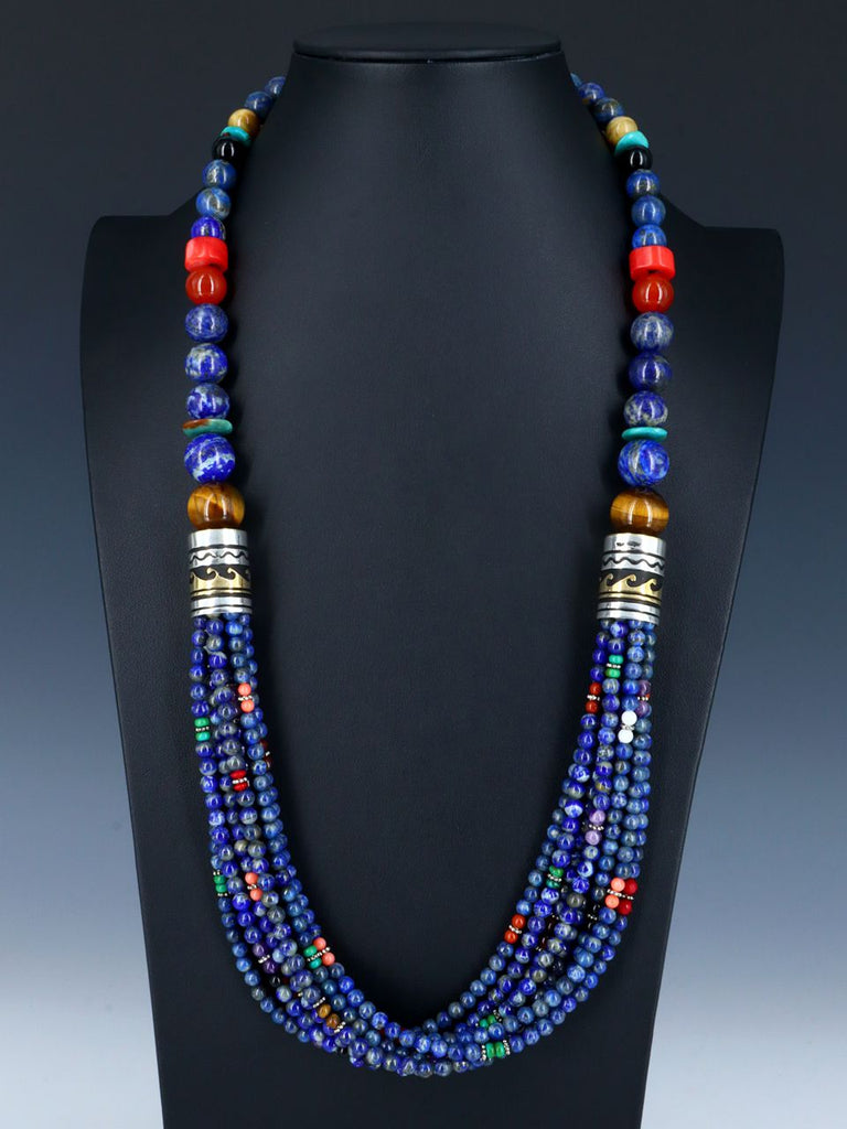 30" Navajo Lapis and Turquoise Multi Strand Beaded Necklace - PuebloDirect.com
