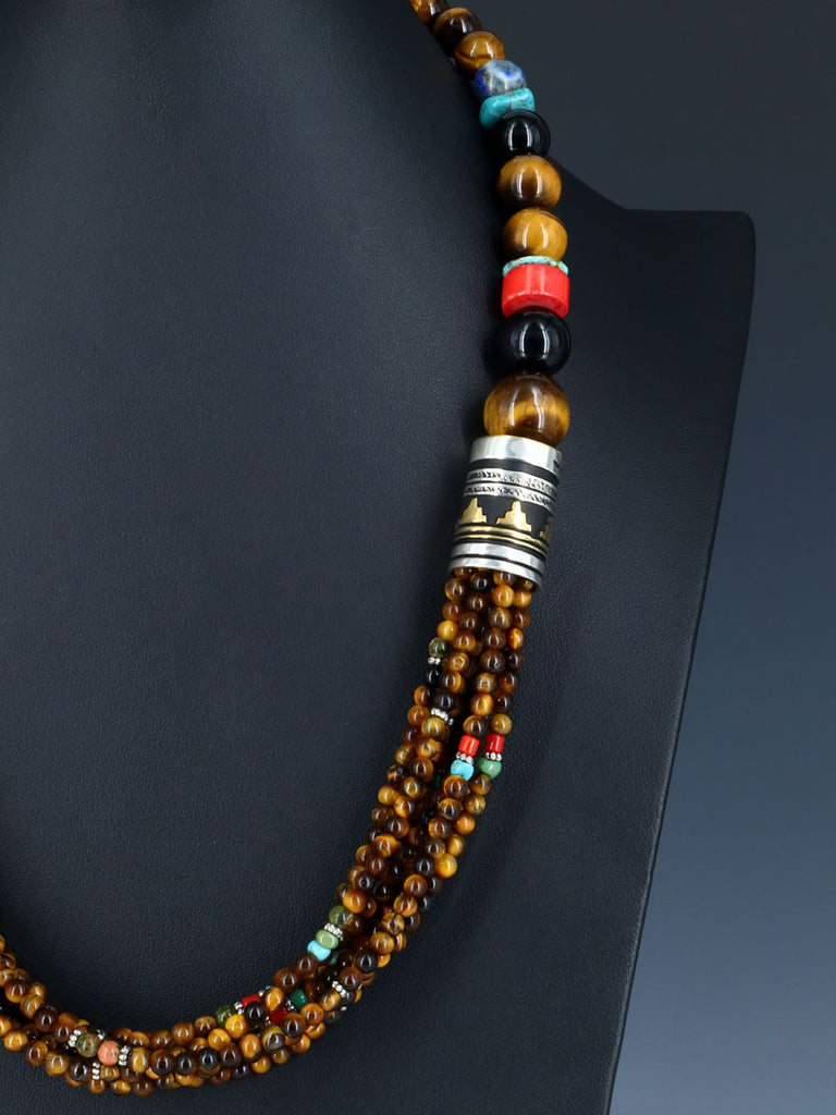 24" Navajo Tiger Eye and Turquoise Multi Strand Beaded Necklace - PuebloDirect.com