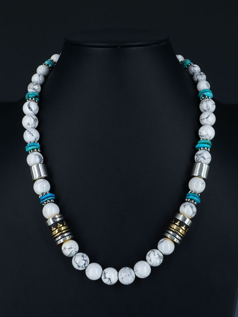 21" White Marble Large Single Strand Beaded Necklace - PuebloDirect.com