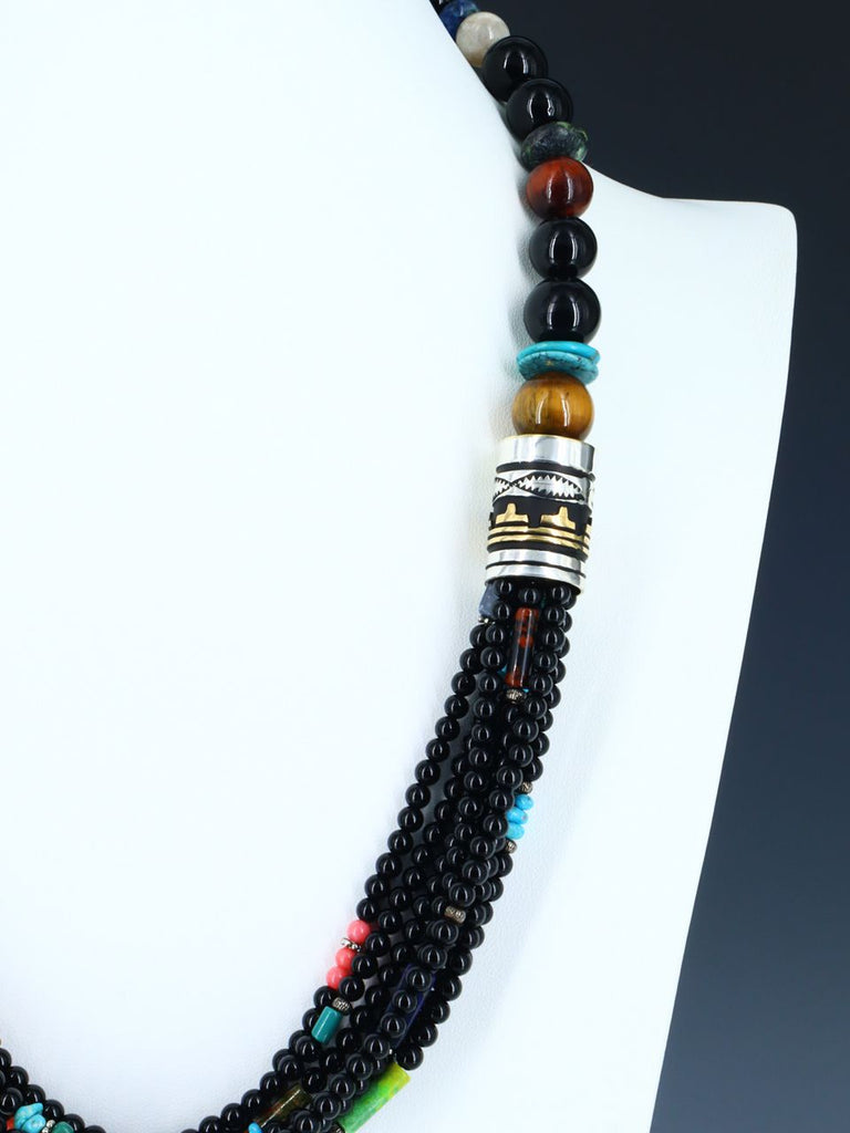 24" Navajo Black Onyx Multi Strand Beaded Necklace - PuebloDirect.com
