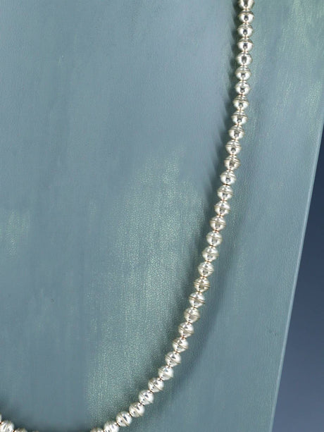 Estate Sterling Silver 6mm Bench Bead Necklace - PuebloDirect.com