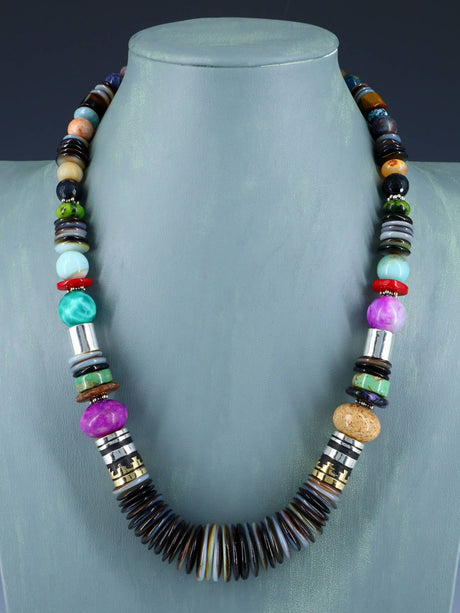 Navajo 21" Striped Agate Large Single Strand Heishi Beaded Necklace - PuebloDirect.com