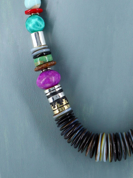 Navajo 21" Striped Agate Large Single Strand Heishi Beaded Necklace - PuebloDirect.com