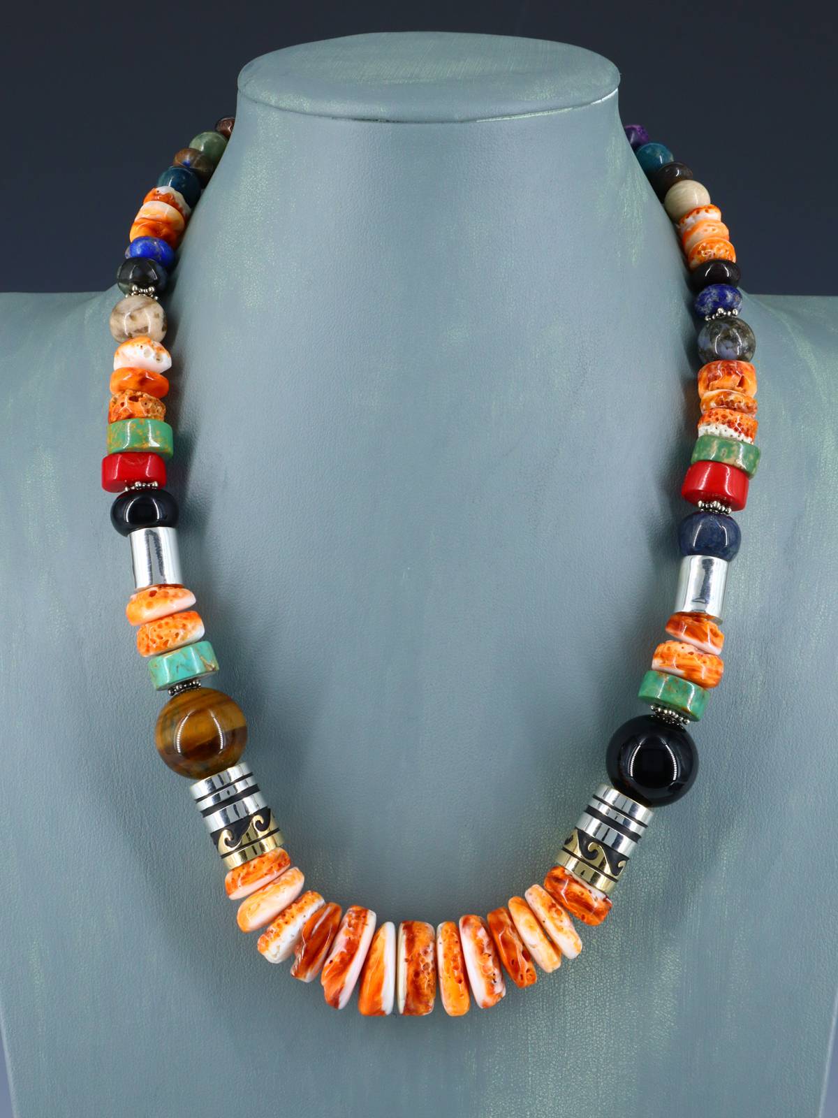 Navajo 21" Spiny Oyster Large Single Strand Beaded Necklace - PuebloDirect.com