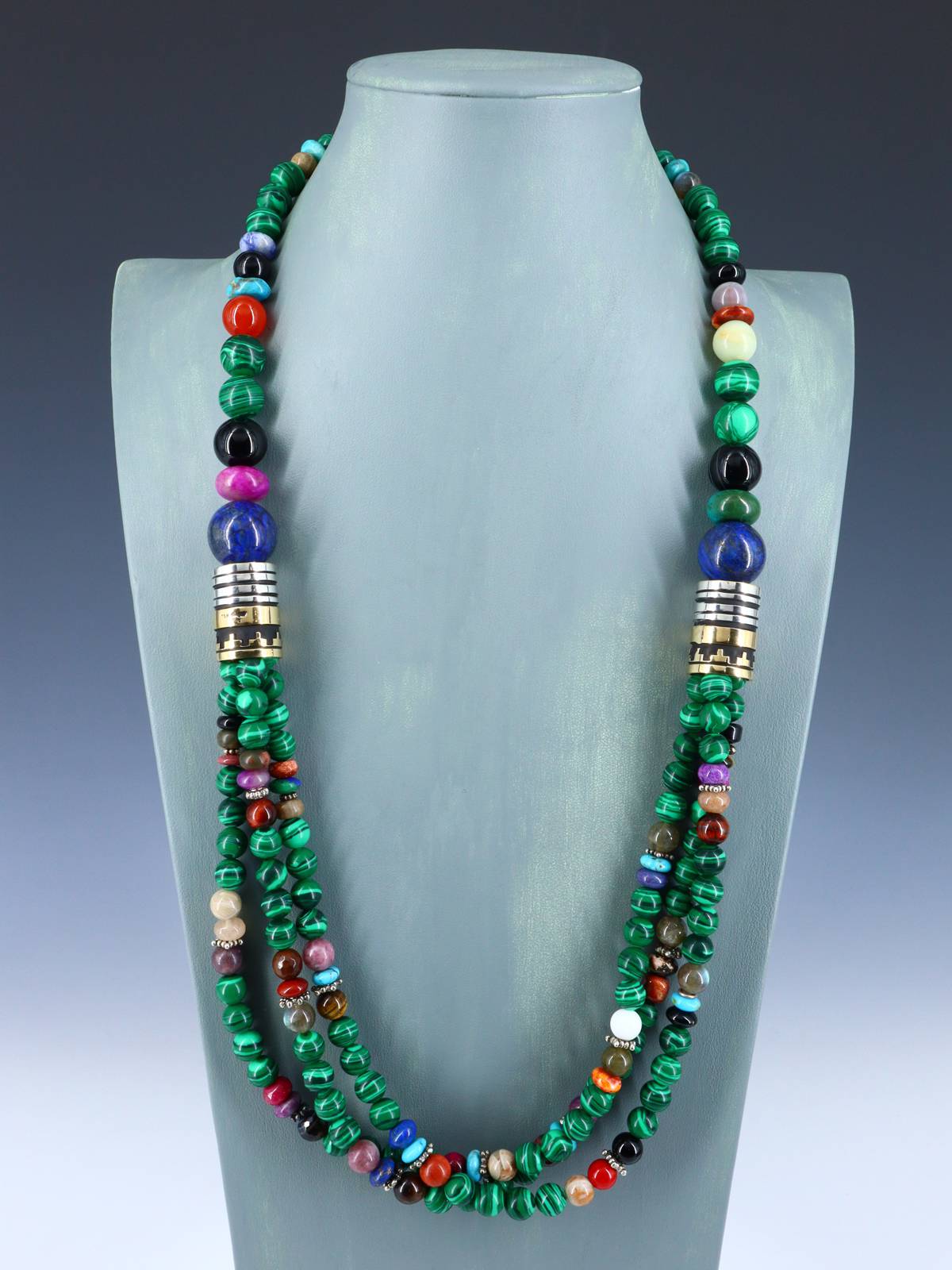 30" Navajo Malachite Multi Strand Beaded Necklace - PuebloDirect.com