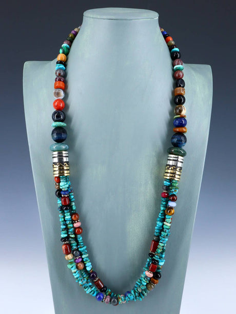 30" Navajo Turquoise Multi Strand Beaded Necklace - PuebloDirect.com