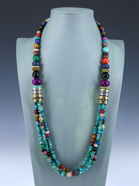 30" Navajo Turquoise Multi Strand Beaded Necklace - PuebloDirect.com