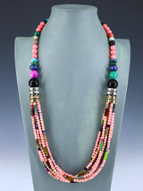 30" Navajo Pink Coral Multi Strand Beaded Necklace - PuebloDirect.com