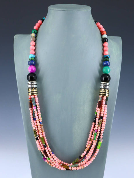 30" Navajo Pink Coral Multi Strand Beaded Necklace - PuebloDirect.com