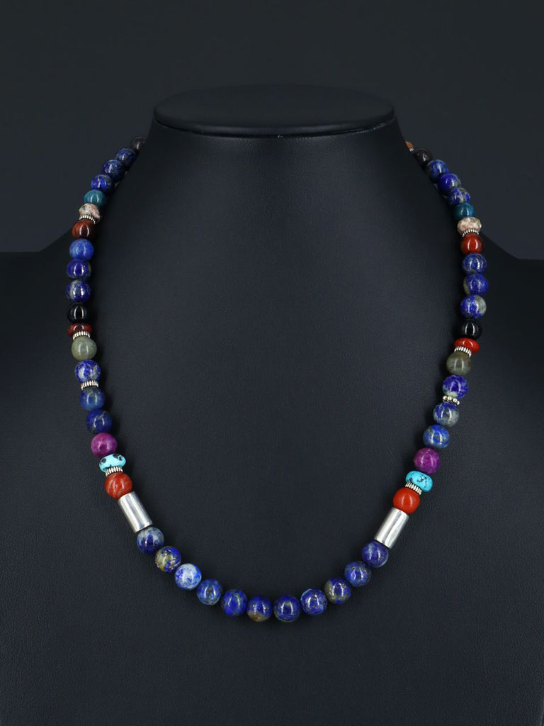 20" Navajo Single Strand Beaded Lapis Necklace - PuebloDirect.com