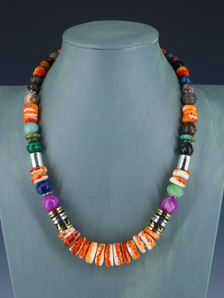 Navajo 21" Spiny Oyster Large Single Strand Beaded Necklace - PuebloDirect.com