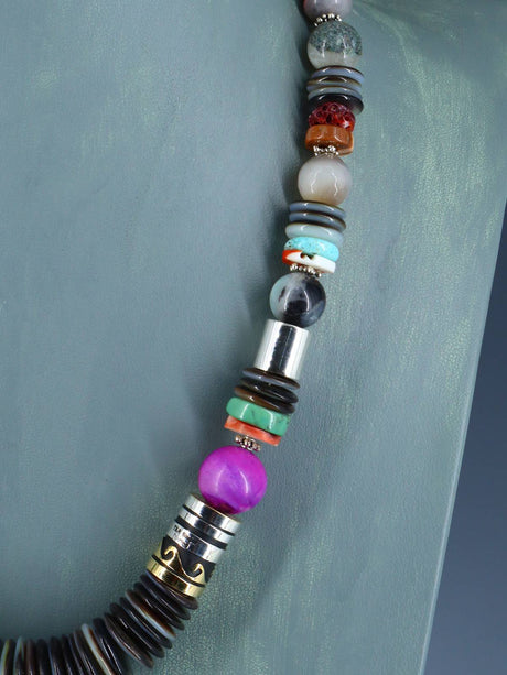 Navajo 21" Striped Agate Large Single Strand Heishi Beaded Necklace - PuebloDirect.com