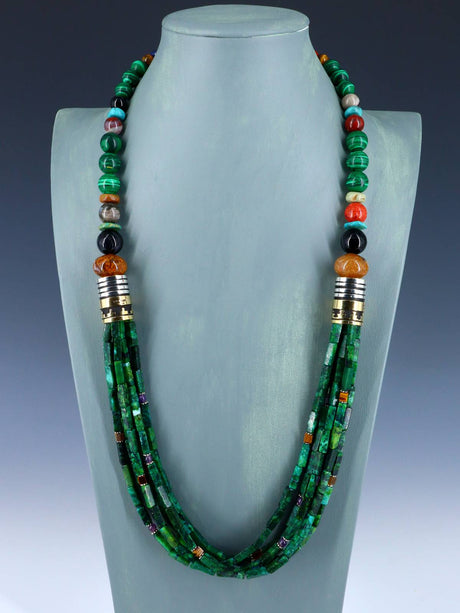 30" Navajo Malachite Multi Strand Beaded Necklace - PuebloDirect.com