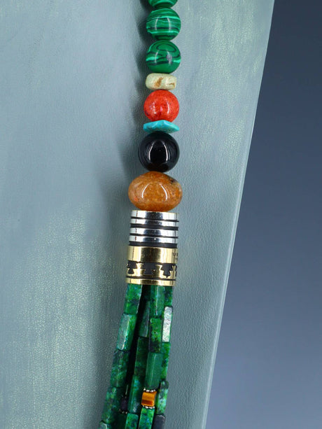 30" Navajo Malachite Multi Strand Beaded Necklace - PuebloDirect.com