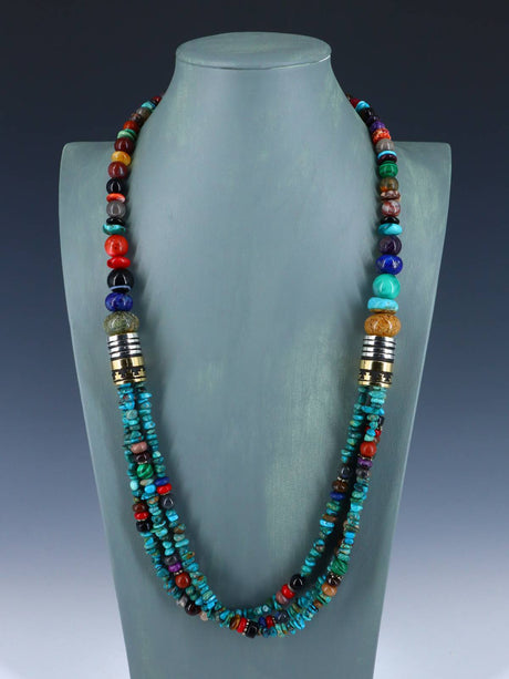 30" Navajo Turquoise Multi Strand Beaded Necklace - PuebloDirect.com