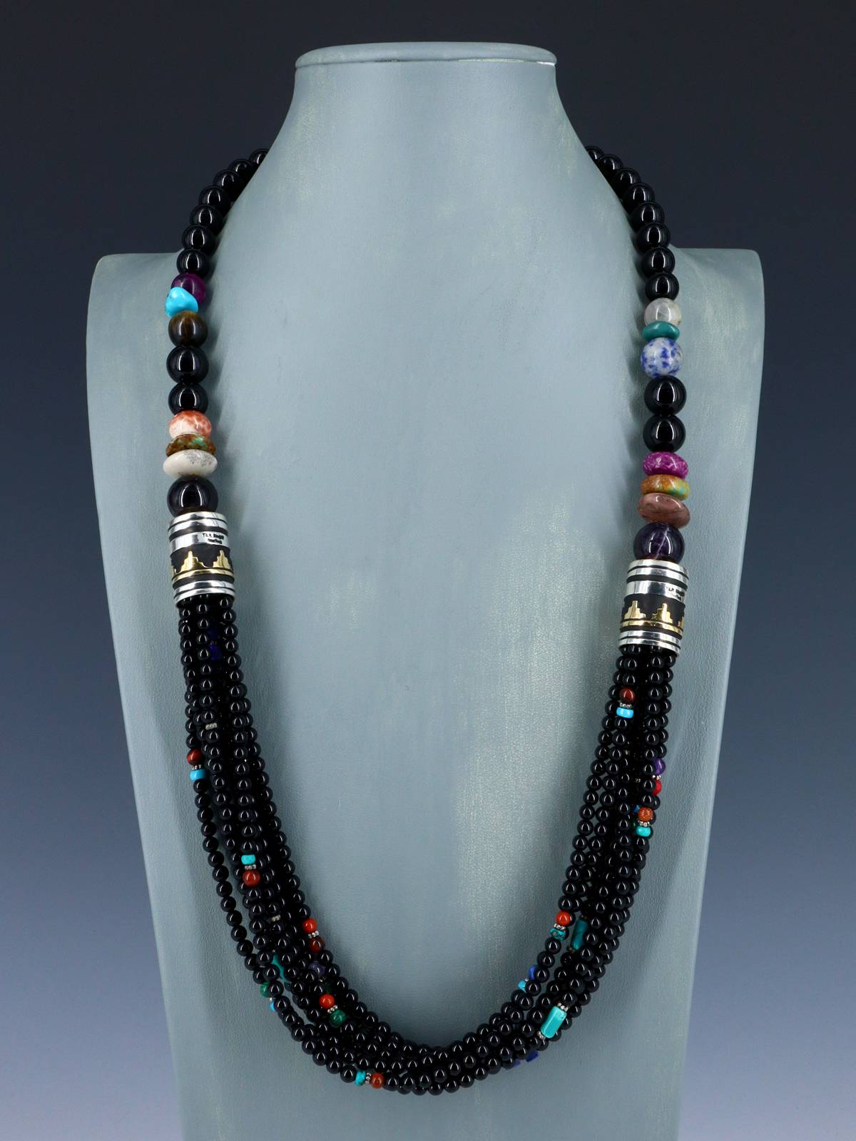 30" Navajo Black Marble Multi Strand Beaded Necklace - PuebloDirect.com