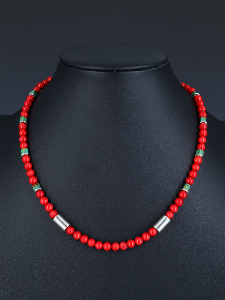 Navajo Dyed Bamboo Coral 18" Single Strand Choker Bead Necklace - PuebloDirect.com