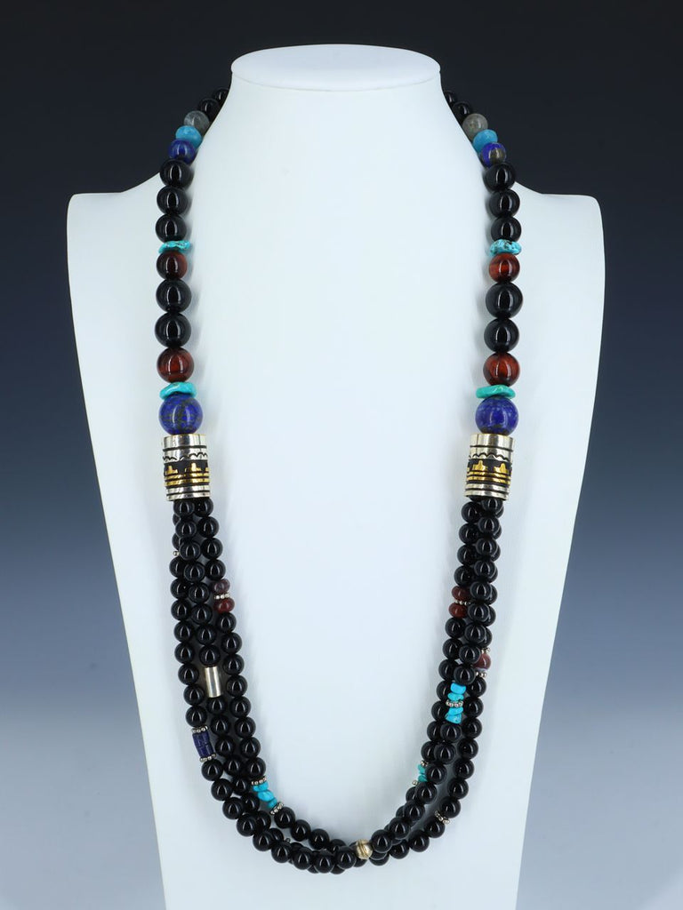 30" Navajo Black Onyx Multi Strand Beaded Necklace - PuebloDirect.com