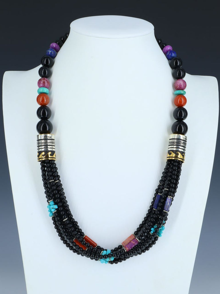 24" Navajo Black Onyx Multi Strand Beaded Necklace - PuebloDirect.com