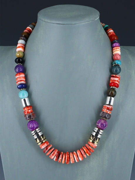 Navajo 21" Spiny Oyster Large Single Strand Beaded Necklace - PuebloDirect.com