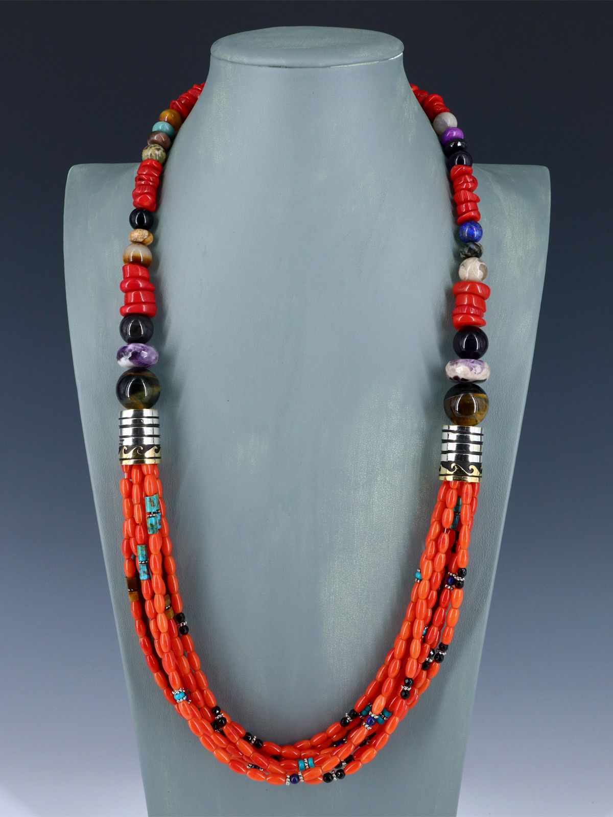 30" Navajo Bamboo Coral Multi Strand Beaded Necklace - PuebloDirect.com