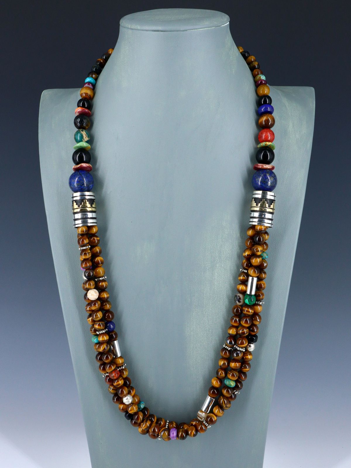30" Navajo Tiger Eye Multi Strand Beaded Necklace - PuebloDirect.com