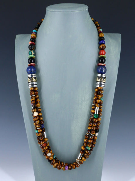 30" Navajo Tiger Eye Multi Strand Beaded Necklace - PuebloDirect.com