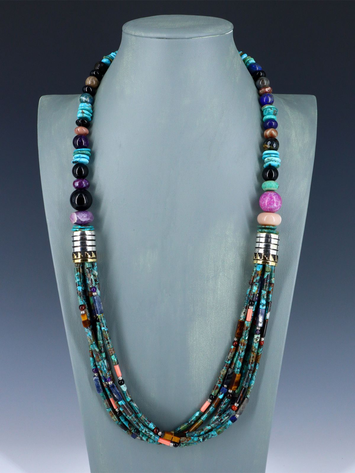 30" Navajo Turquoise Multi Strand Beaded Necklace - PuebloDirect.com