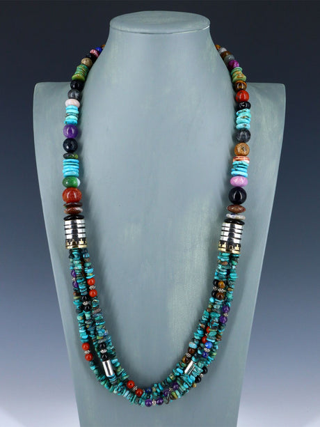 30" Navajo Turquoise Multi Strand Beaded Necklace - PuebloDirect.com