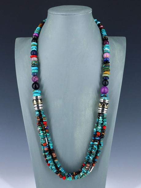 30" Navajo Turquoise Multi Strand Beaded Necklace - PuebloDirect.com