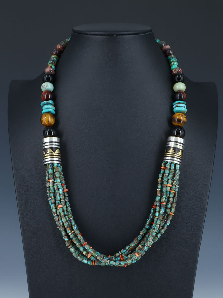 24" Navajo Turquoise Multi Strand Beaded Necklace - PuebloDirect.com